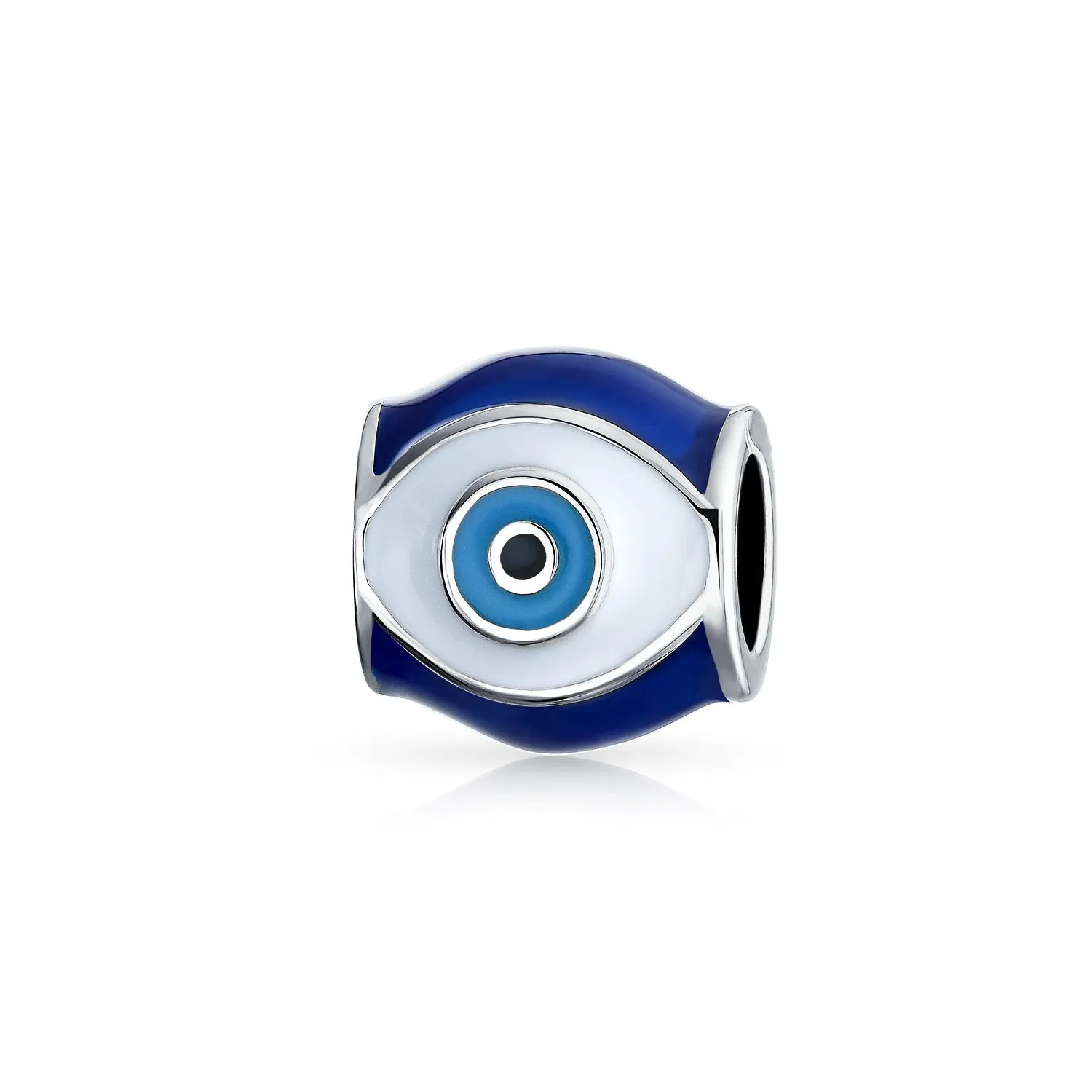 Crystal Blue Evil Eye Spiritual Hamsa Hand Charm Bead .925 Silver