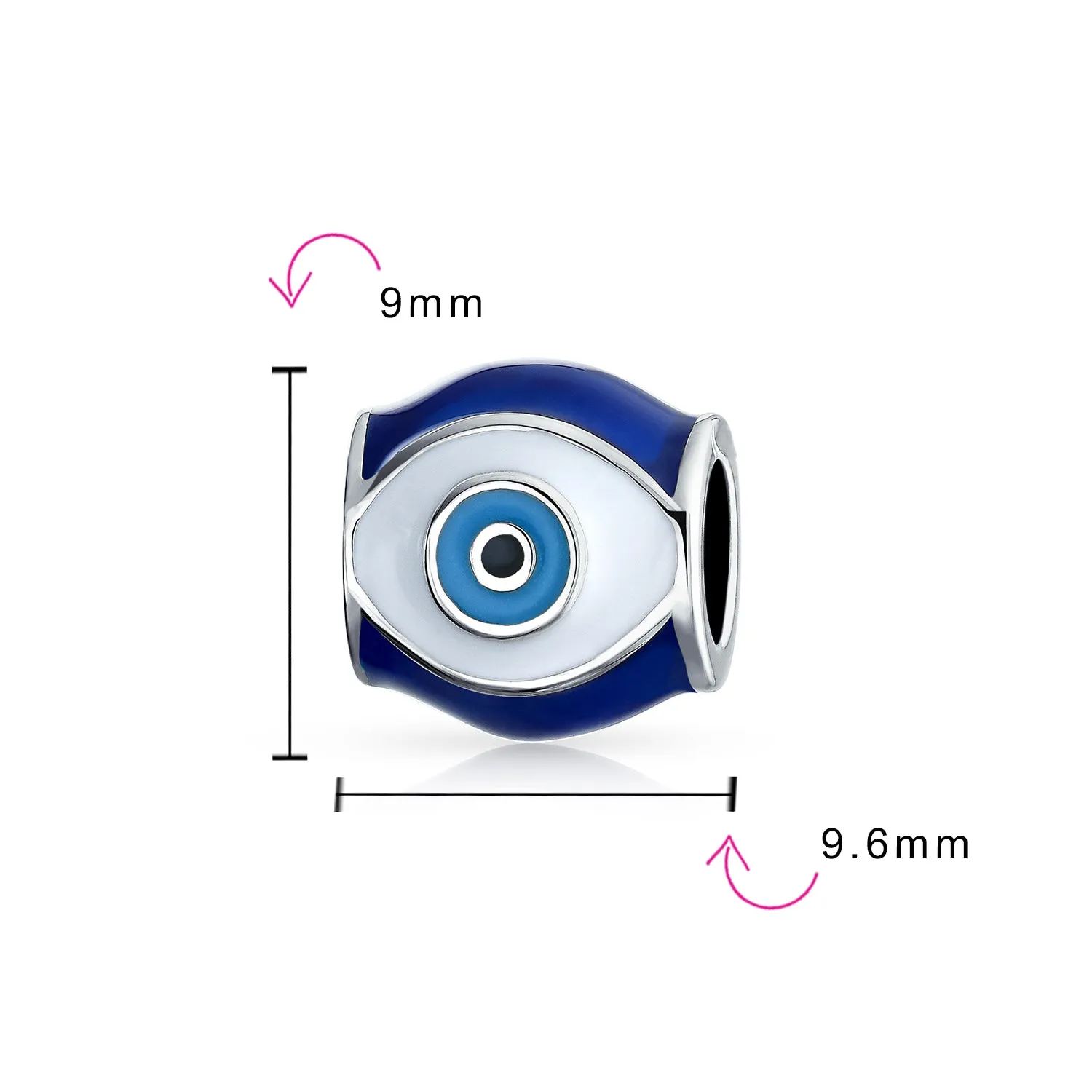 Crystal Blue Evil Eye Spiritual Hamsa Hand Charm Bead .925 Silver