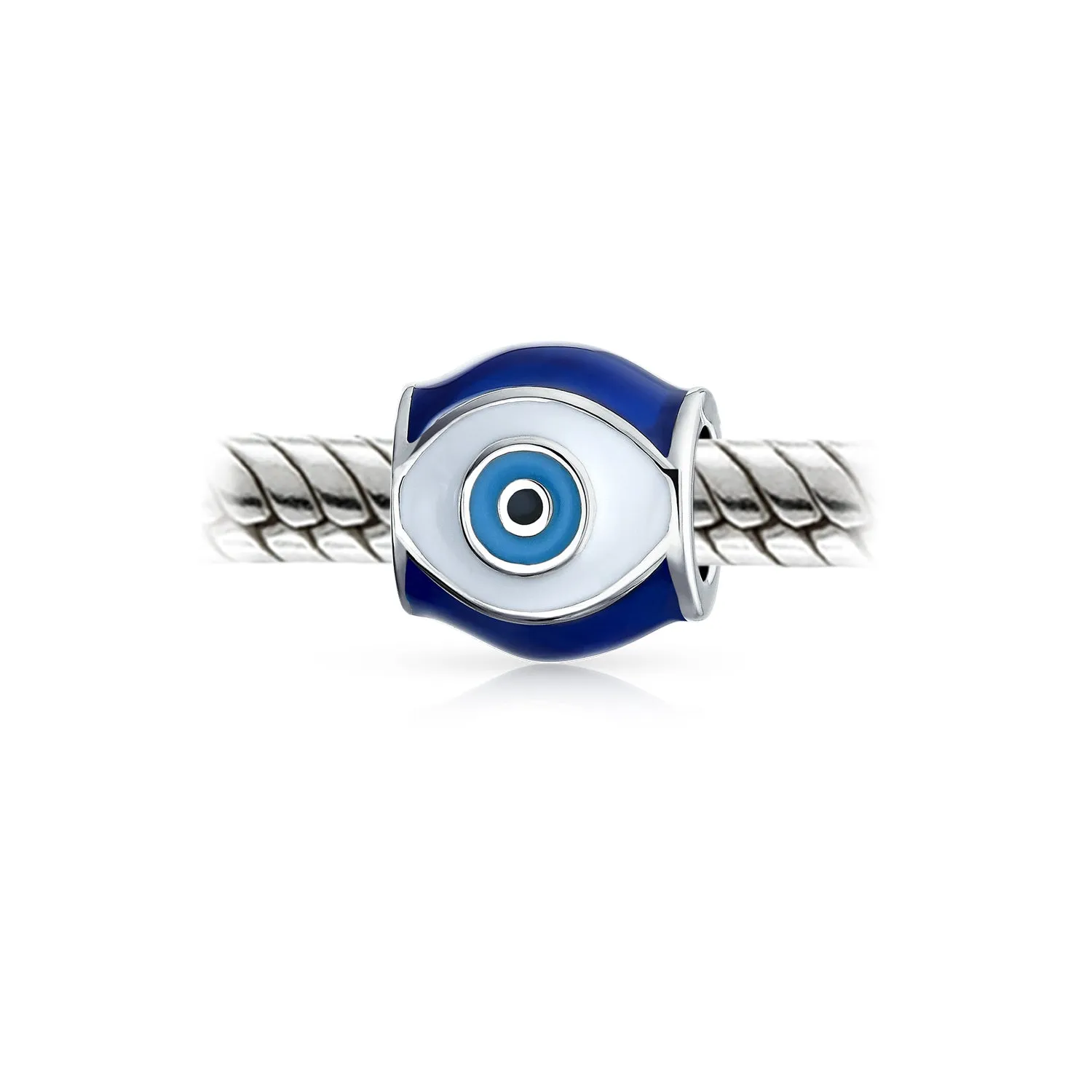Crystal Blue Evil Eye Spiritual Hamsa Hand Charm Bead .925 Silver