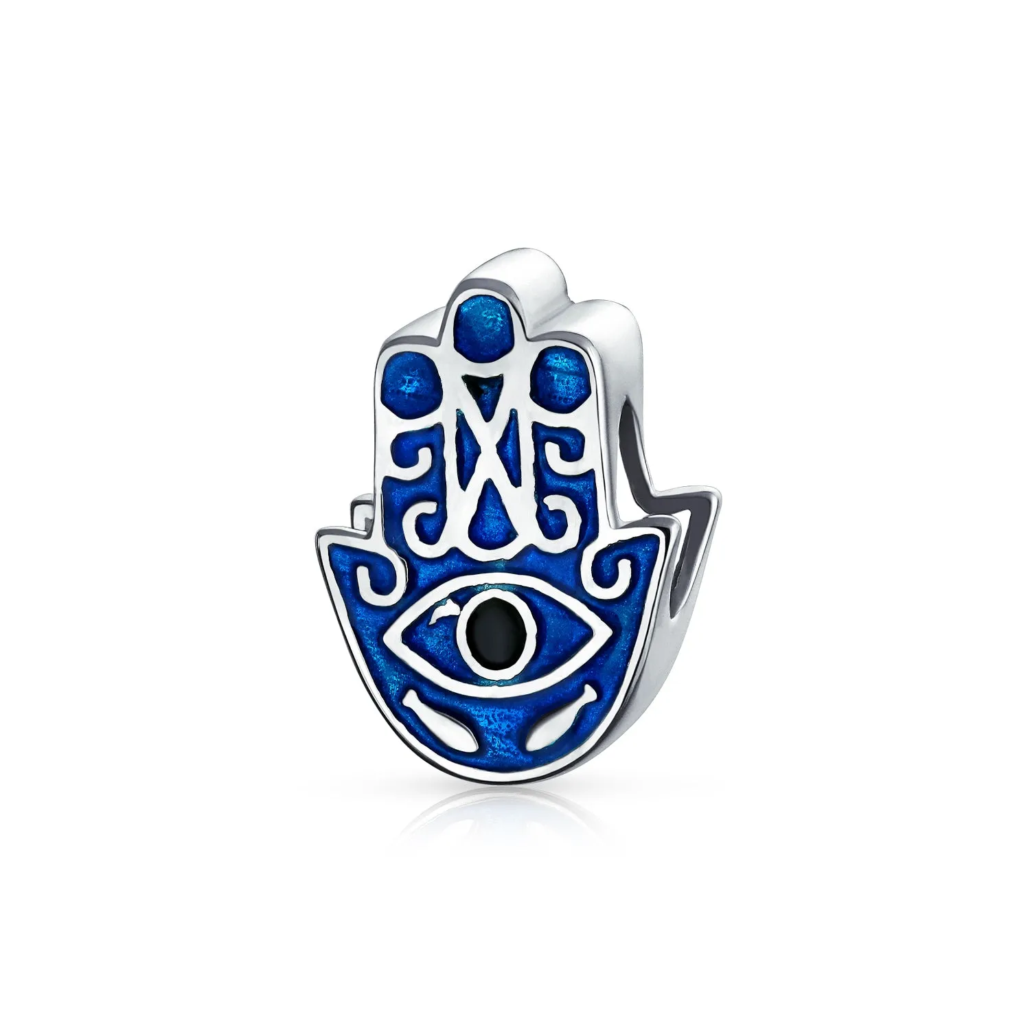 Crystal Blue Evil Eye Spiritual Hamsa Hand Charm Bead .925 Silver