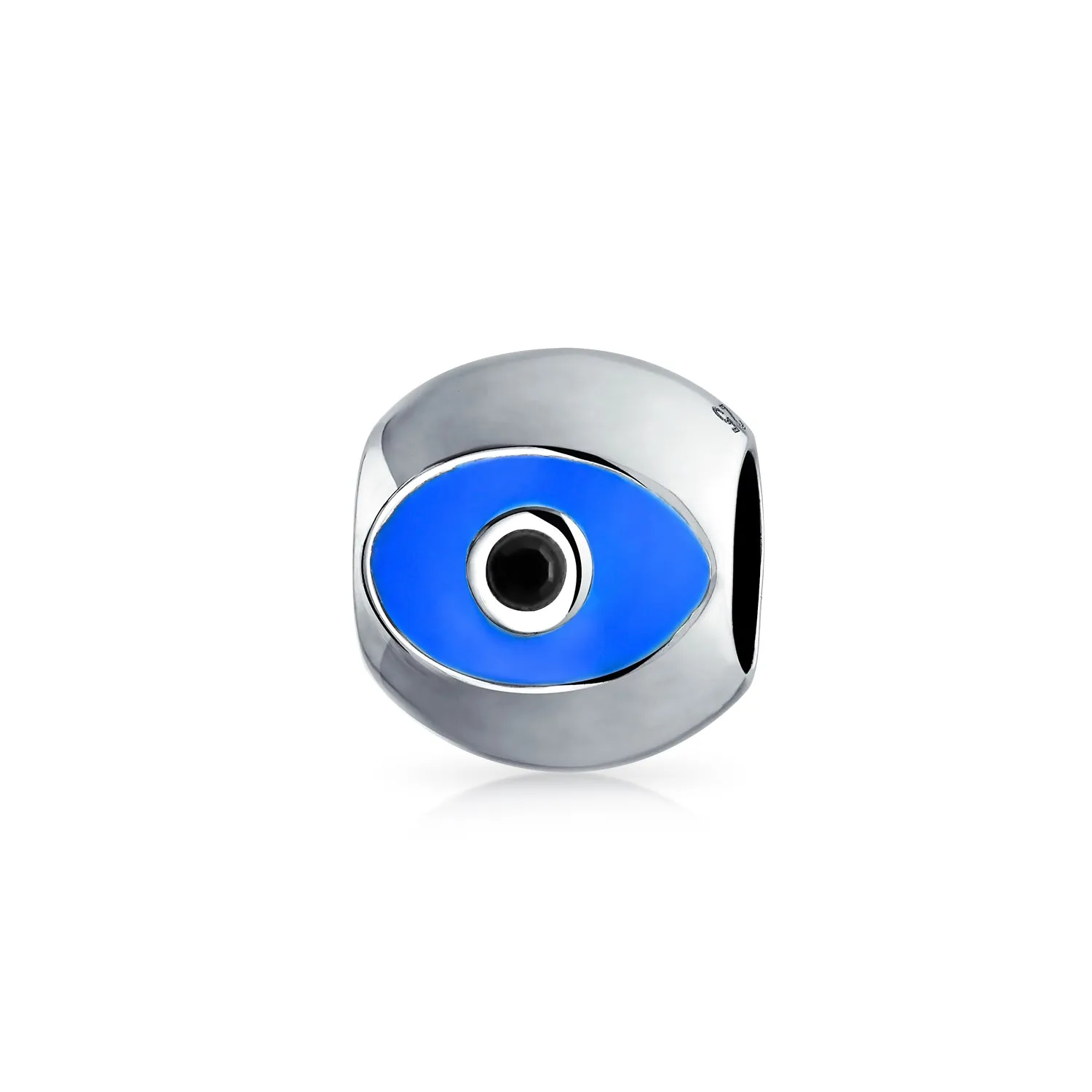 Crystal Blue Evil Eye Spiritual Hamsa Hand Charm Bead .925 Silver
