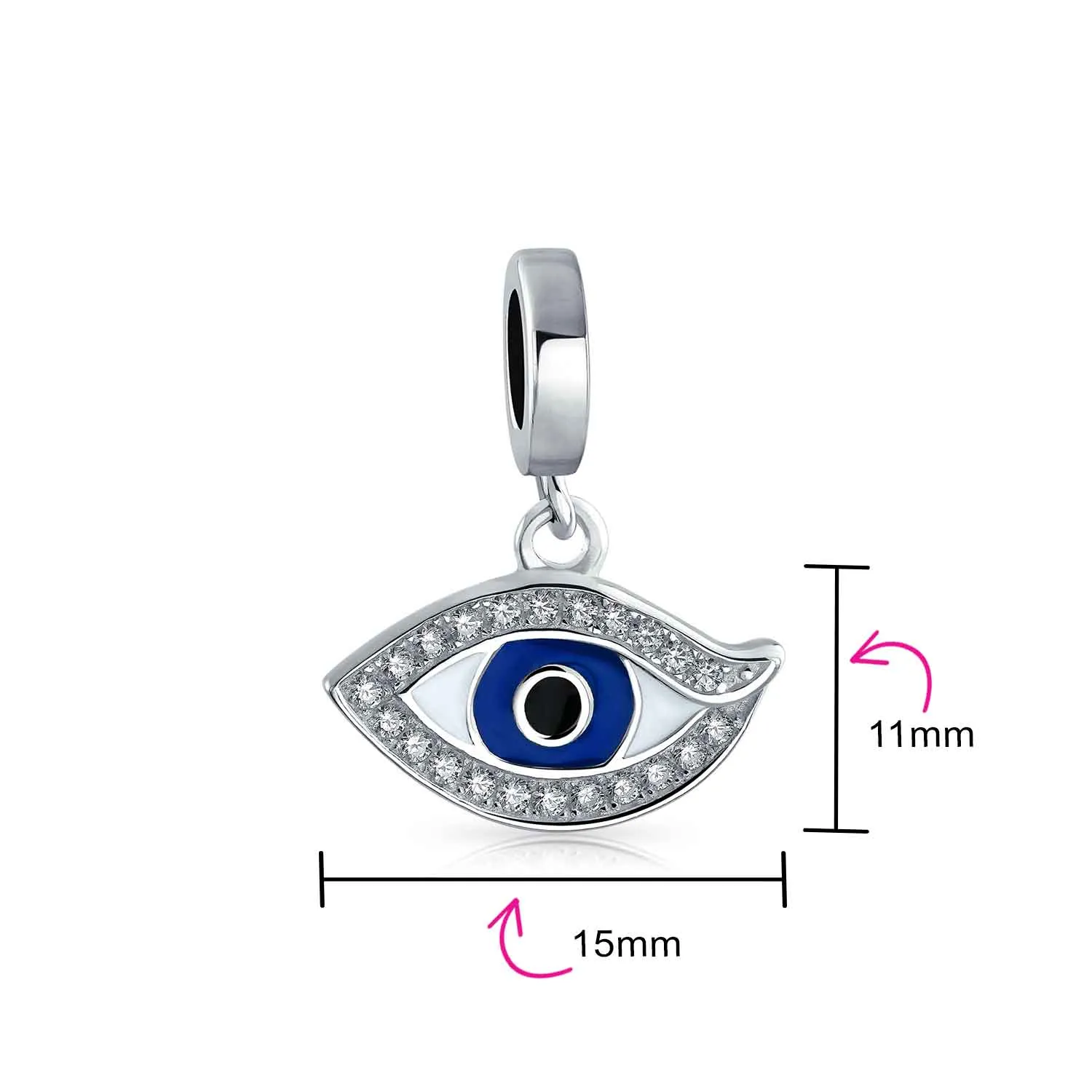 Crystal Blue Evil Eye Spiritual Hamsa Hand Charm Bead .925 Silver
