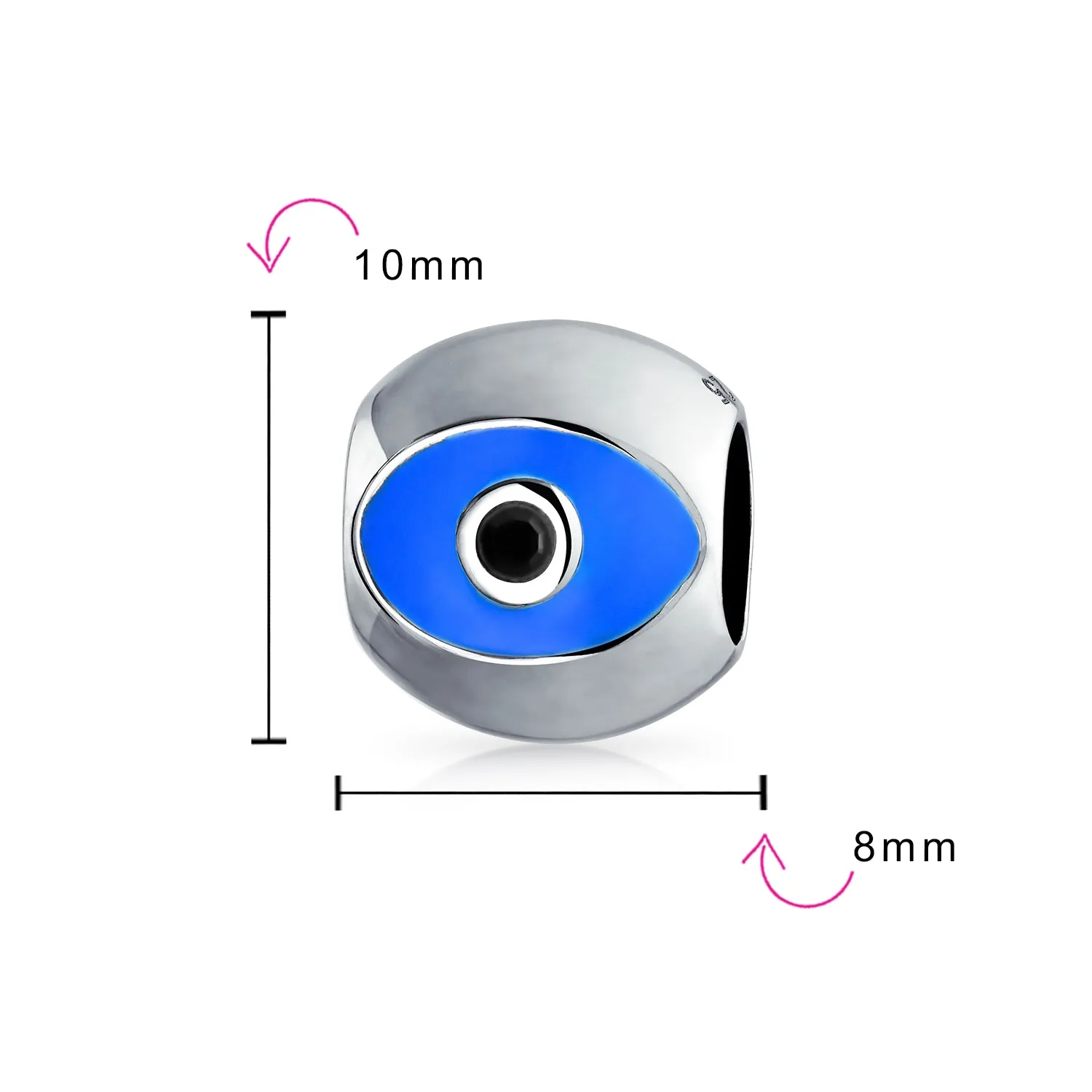 Crystal Blue Evil Eye Spiritual Hamsa Hand Charm Bead .925 Silver