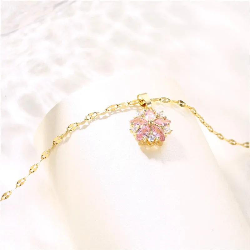 Crystal Cherry Blossom Pendant Necklace
