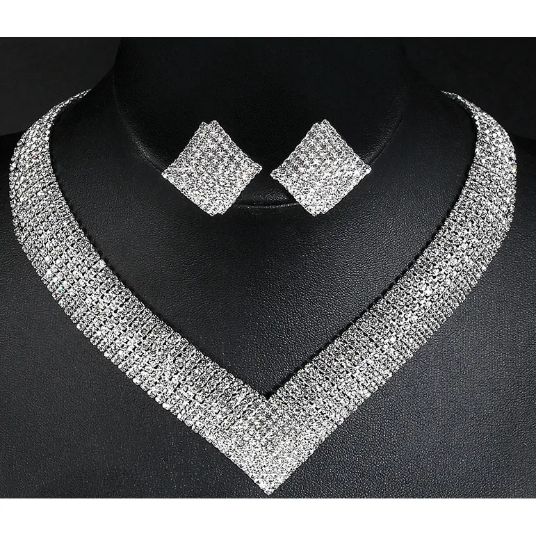 Crystal Silver Rhinestone Women Jewellery Set
