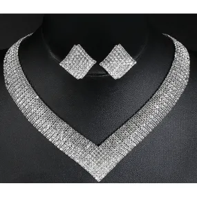 Crystal Silver Rhinestone Women Jewellery Set