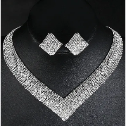 Crystal Silver Rhinestone Women Jewellery Set