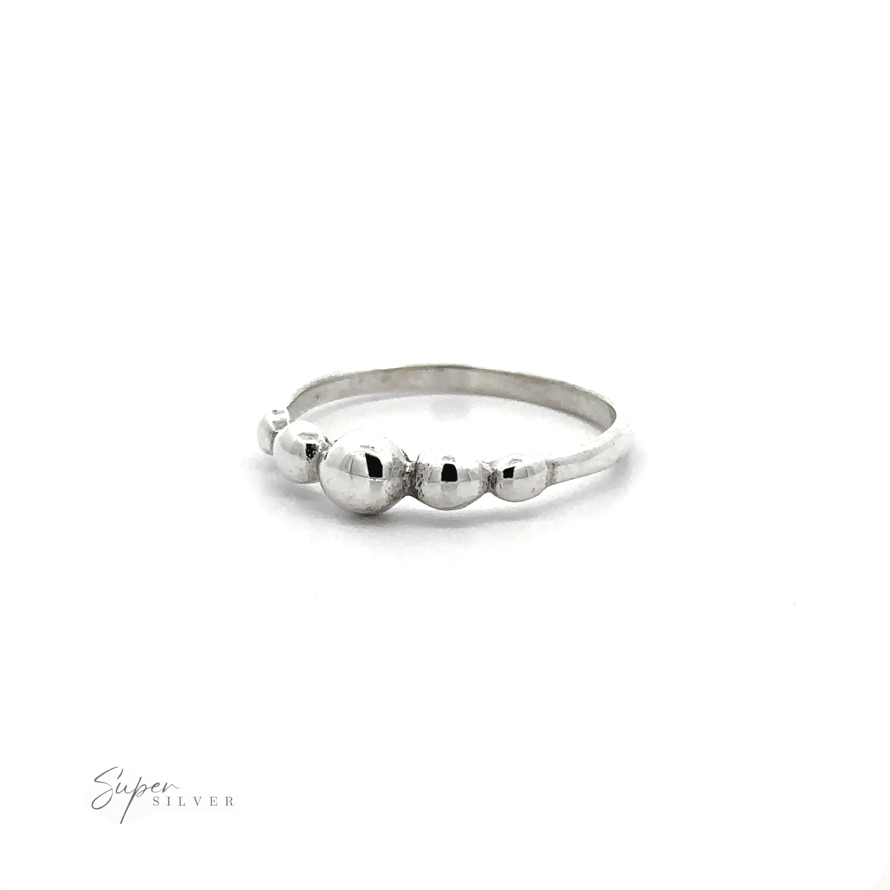 Dainty Graduated Silver Ball Ring