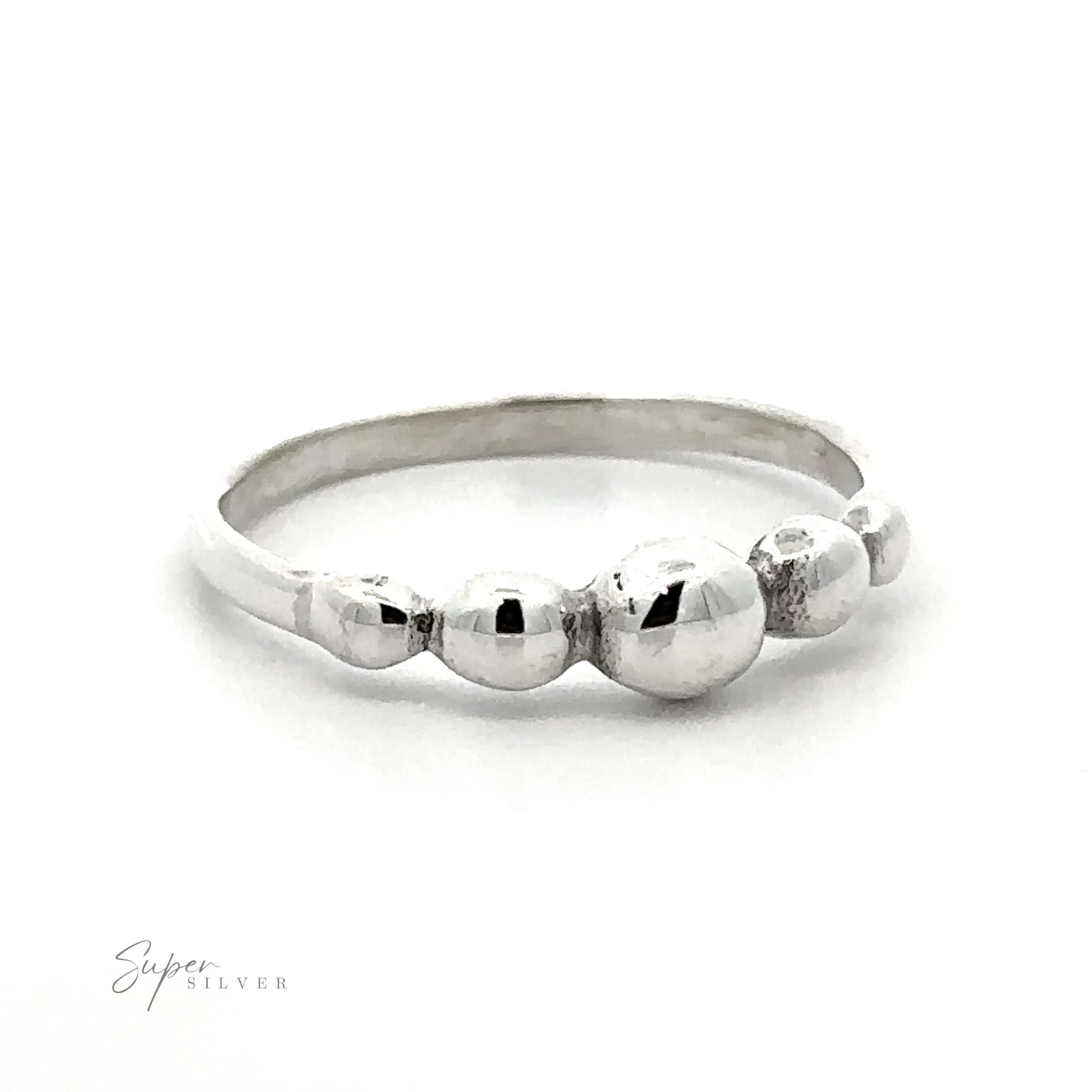 Dainty Graduated Silver Ball Ring