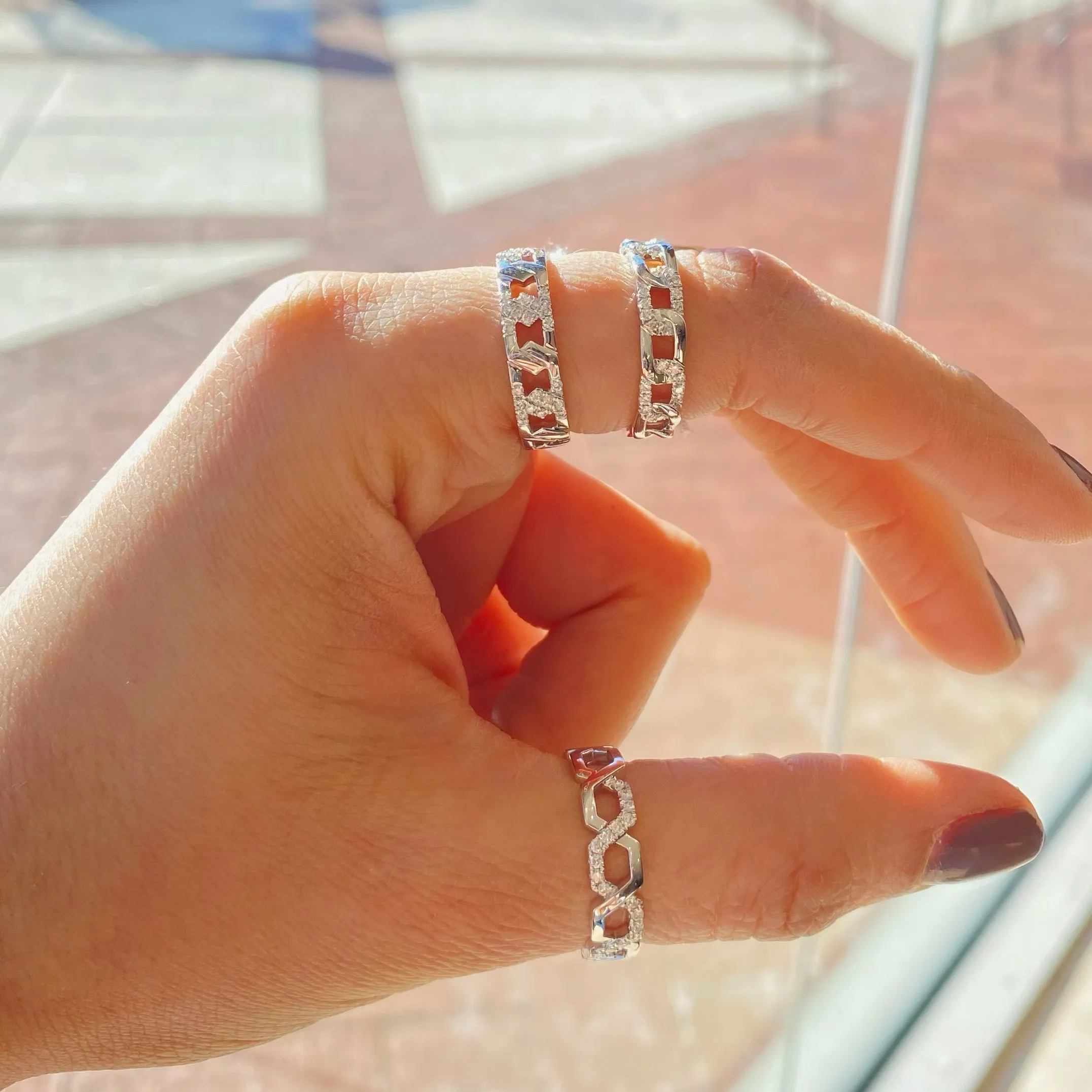 Diamond Modern Curb Chain Stackable Ring