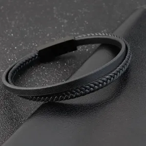 Double-Layer Stainless Steel Leather Men'S Bracelet Luxury Accessories Combination Hand-Woven Handmade Jewelry Gift