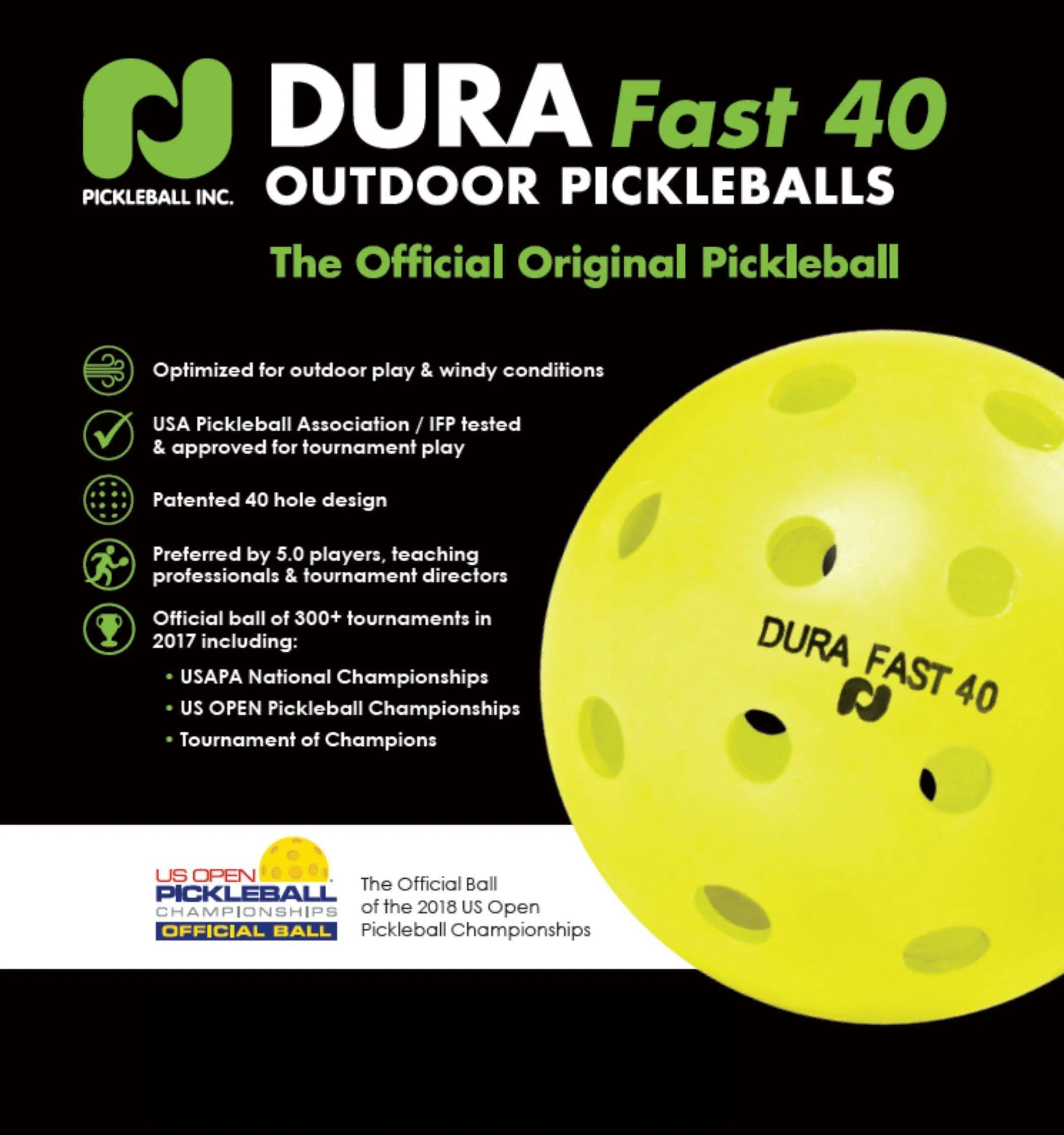Dura Fast 40 Pickleballs | Outdoor pickleball balls | Neon | Dozen/Pack of 12 | USAPA Approved and Sanctioned for Tournament Play, Professional Perfomance