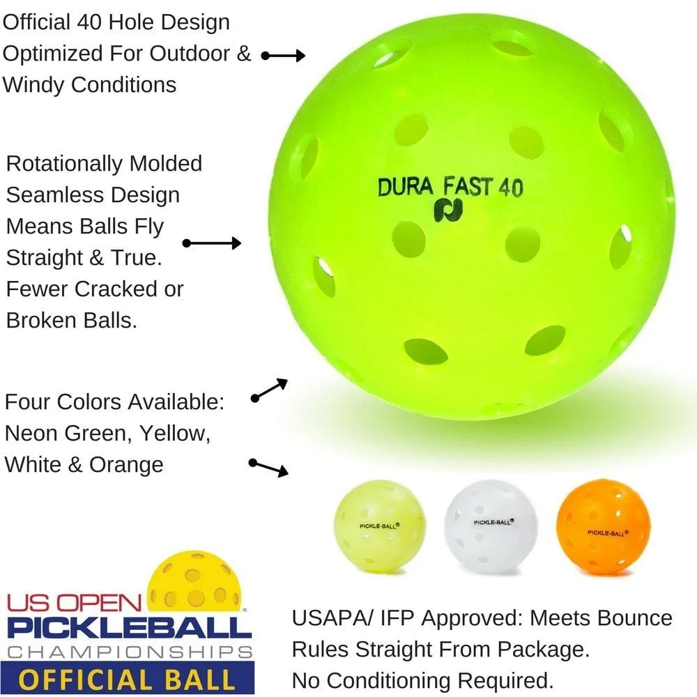Dura Fast 40 Pickleballs | Outdoor pickleball balls | Neon | Dozen/Pack of 12 | USAPA Approved and Sanctioned for Tournament Play, Professional Perfomance