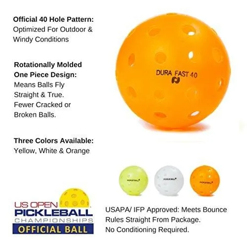 Dura Fast 40 Pickleballs | Outdoor pickleball balls | Orange| Pack of 6 | USAPA Approved and Sanctioned for Tournament Play, Professional Perfomance
