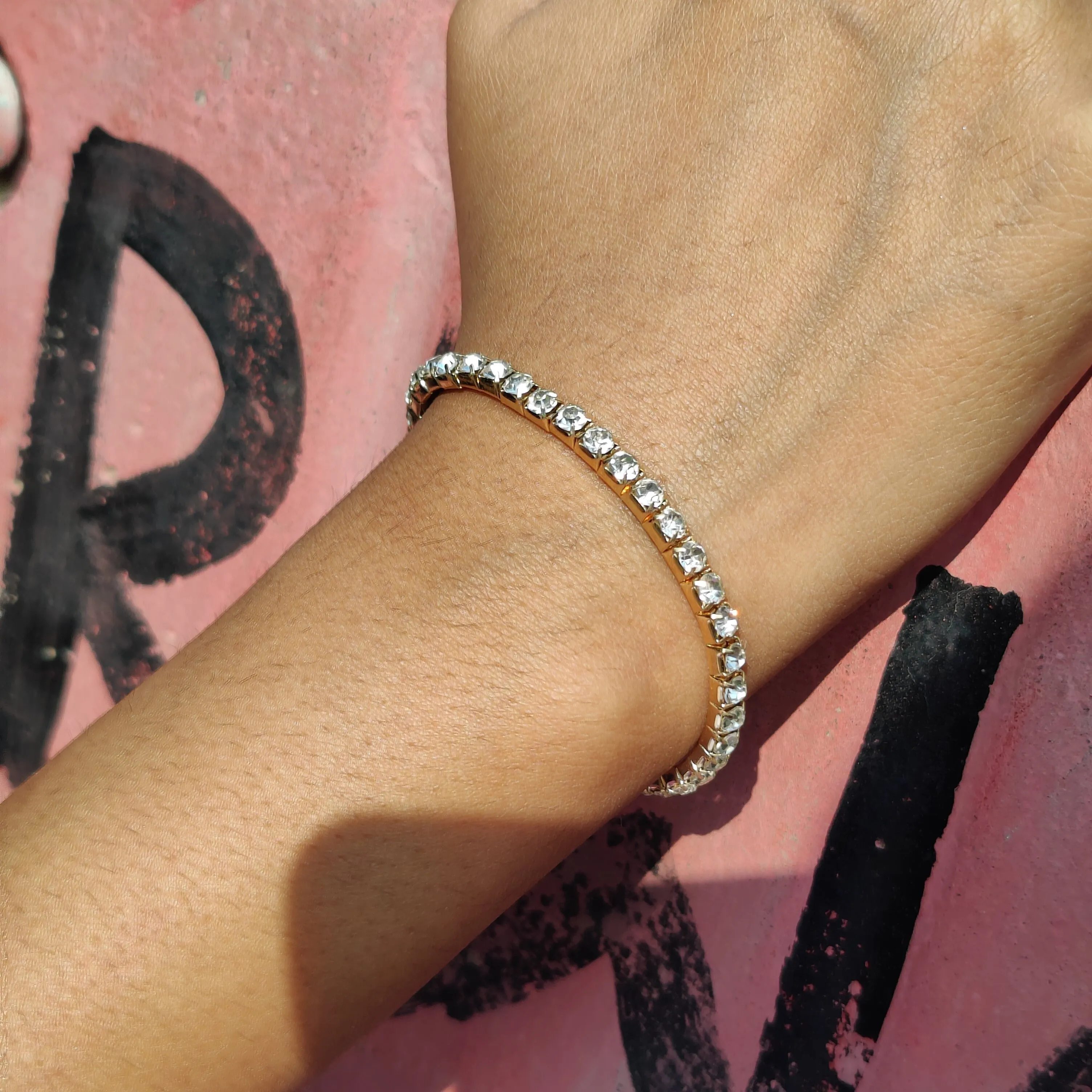 Elegant Gold and Crystal Tennis Bracelet – by Rusty