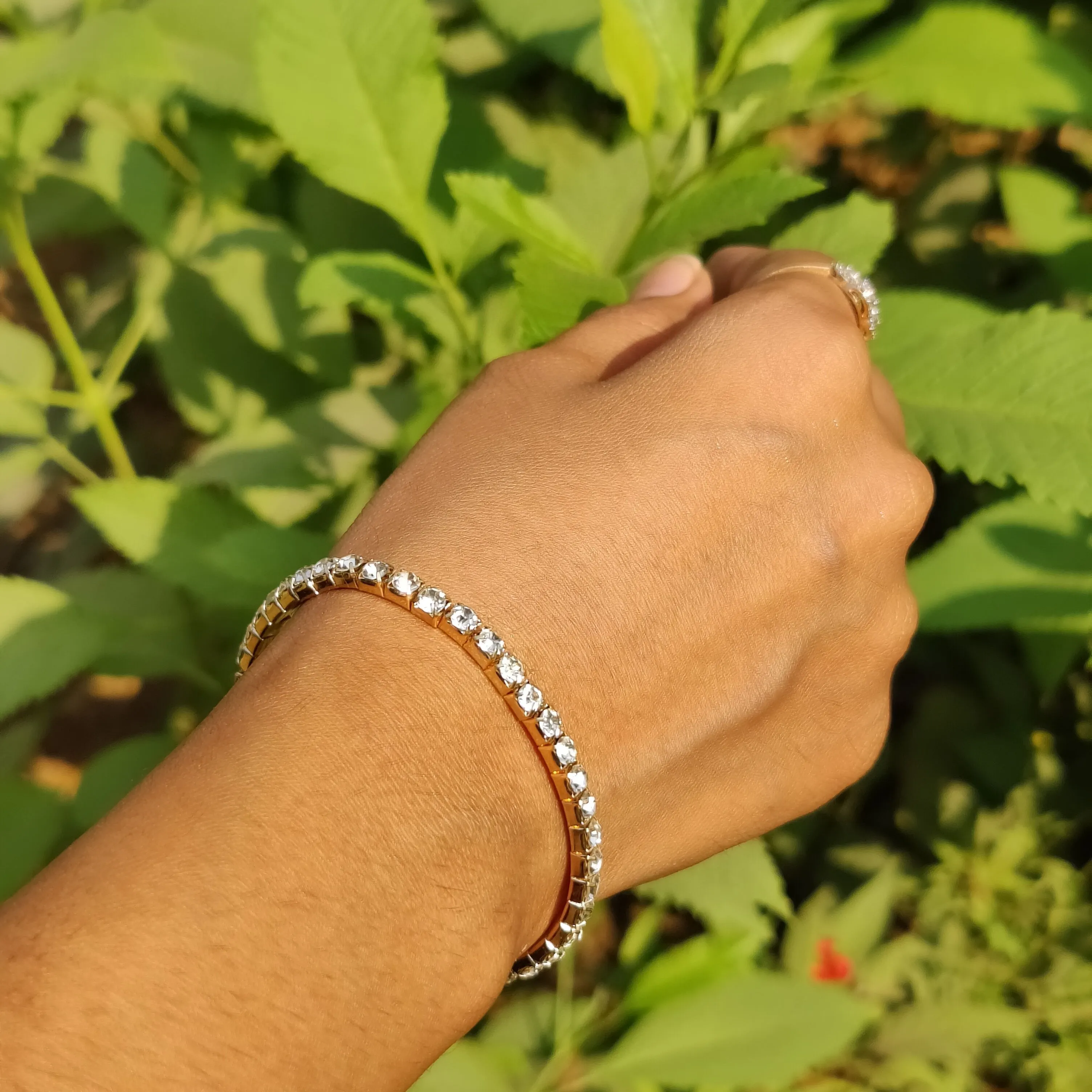 Elegant Gold and Crystal Tennis Bracelet – by Rusty