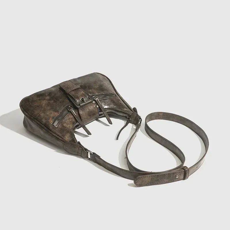 Elegant Retro Belt Design Leather Purses Shoulder Handbags for Women Vintage Female Underarm Crossbody Fashion Bags