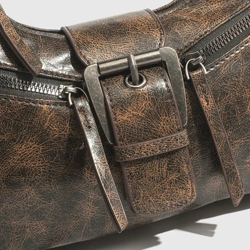 Elegant Retro Belt Design Leather Purses Shoulder Handbags for Women Vintage Female Underarm Crossbody Fashion Bags