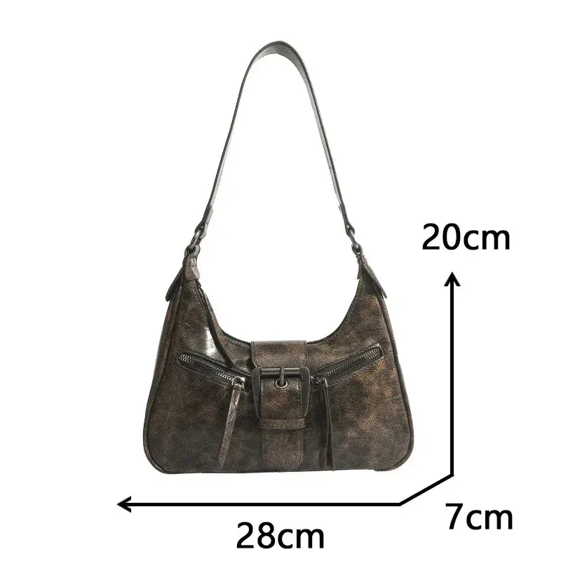 Elegant Retro Belt Design Leather Purses Shoulder Handbags for Women Vintage Female Underarm Crossbody Fashion Bags
