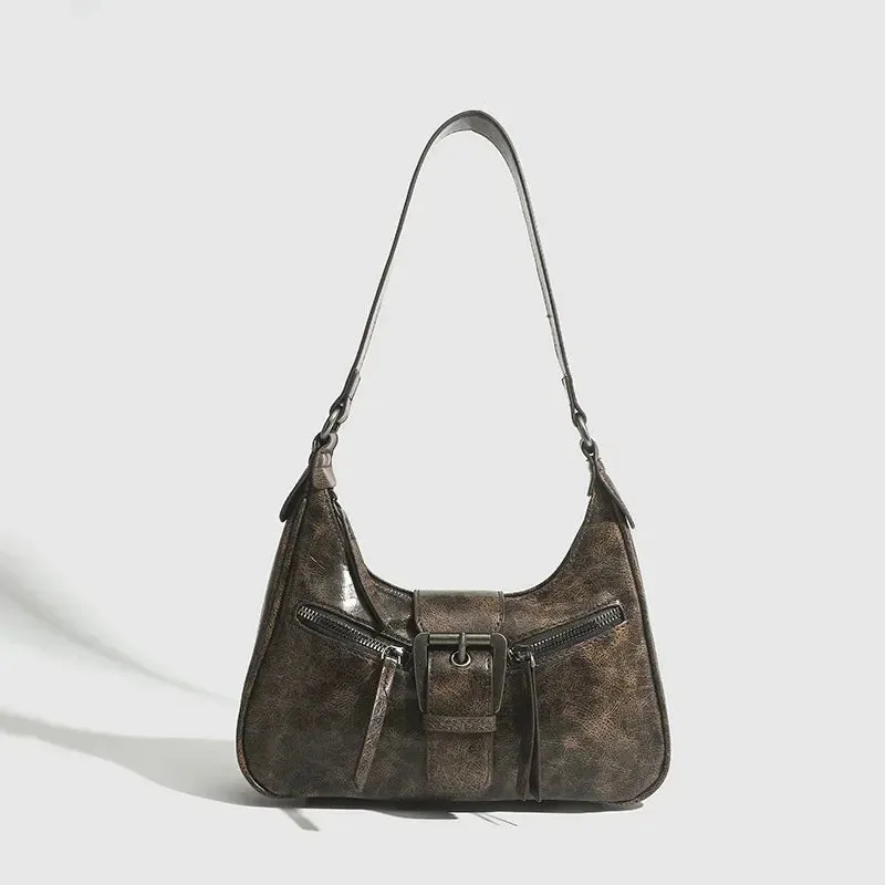 Elegant Retro Belt Design Leather Purses Shoulder Handbags for Women Vintage Female Underarm Crossbody Fashion Bags