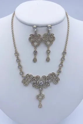 Elen Henderson Crystal Gold Necklace And Earring Set