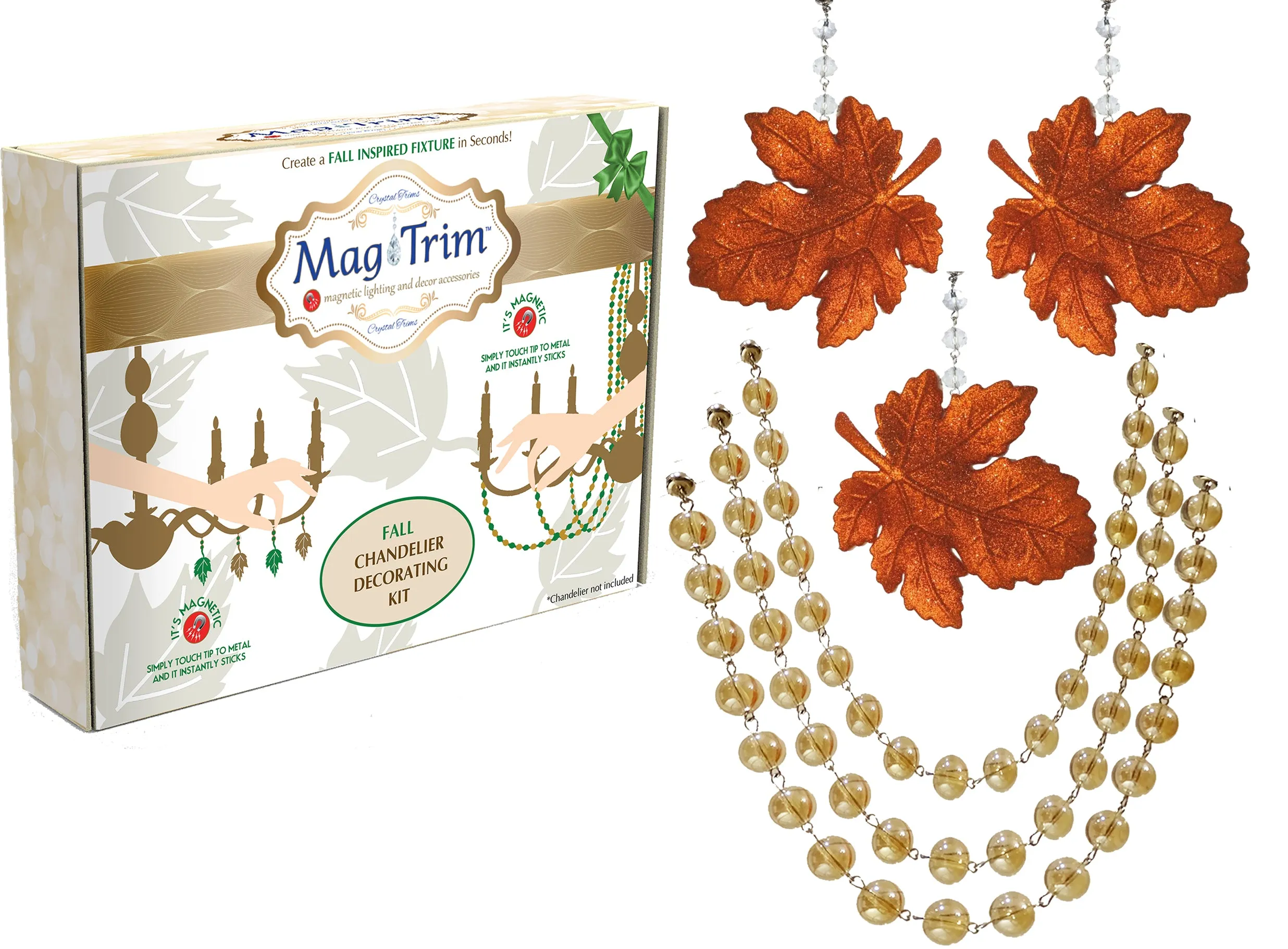 FALL CHANDELIER MAKEOVER KIT - GLITTER AMBER LEAF    12" CHAMPAGNE CRYSTAL BEAD GARLAND