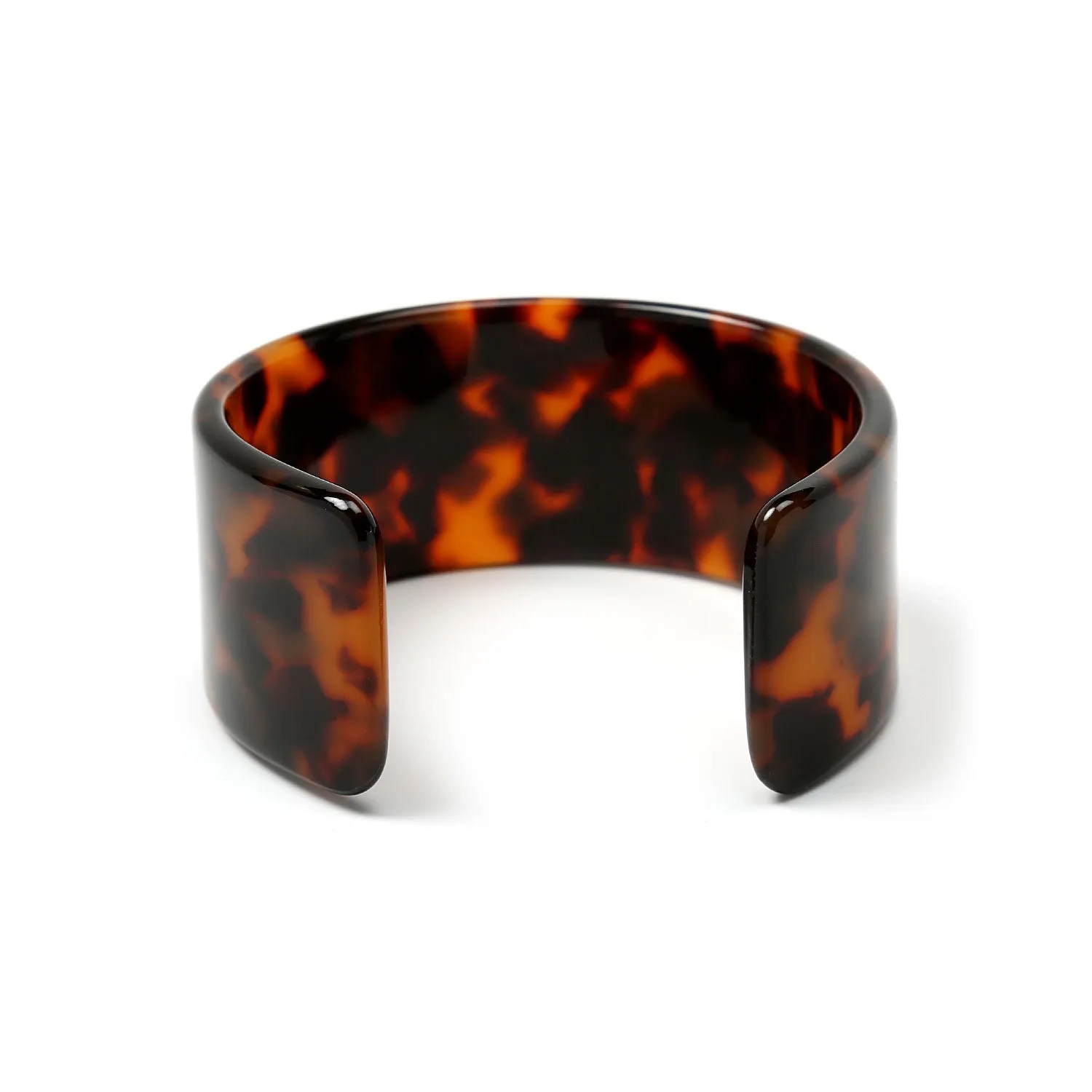 Fashion Statement Brown Golden Acrylic Leopard Tortoise Shell Wide Cuff Bracelet