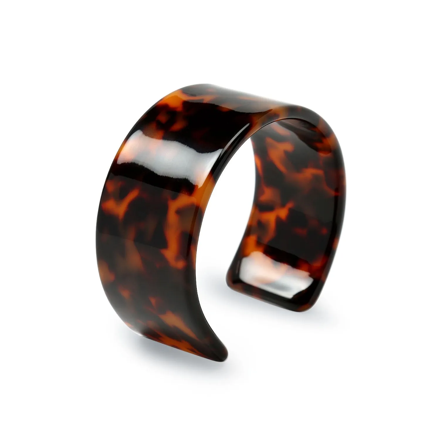 Fashion Statement Brown Golden Acrylic Leopard Tortoise Shell Wide Cuff Bracelet