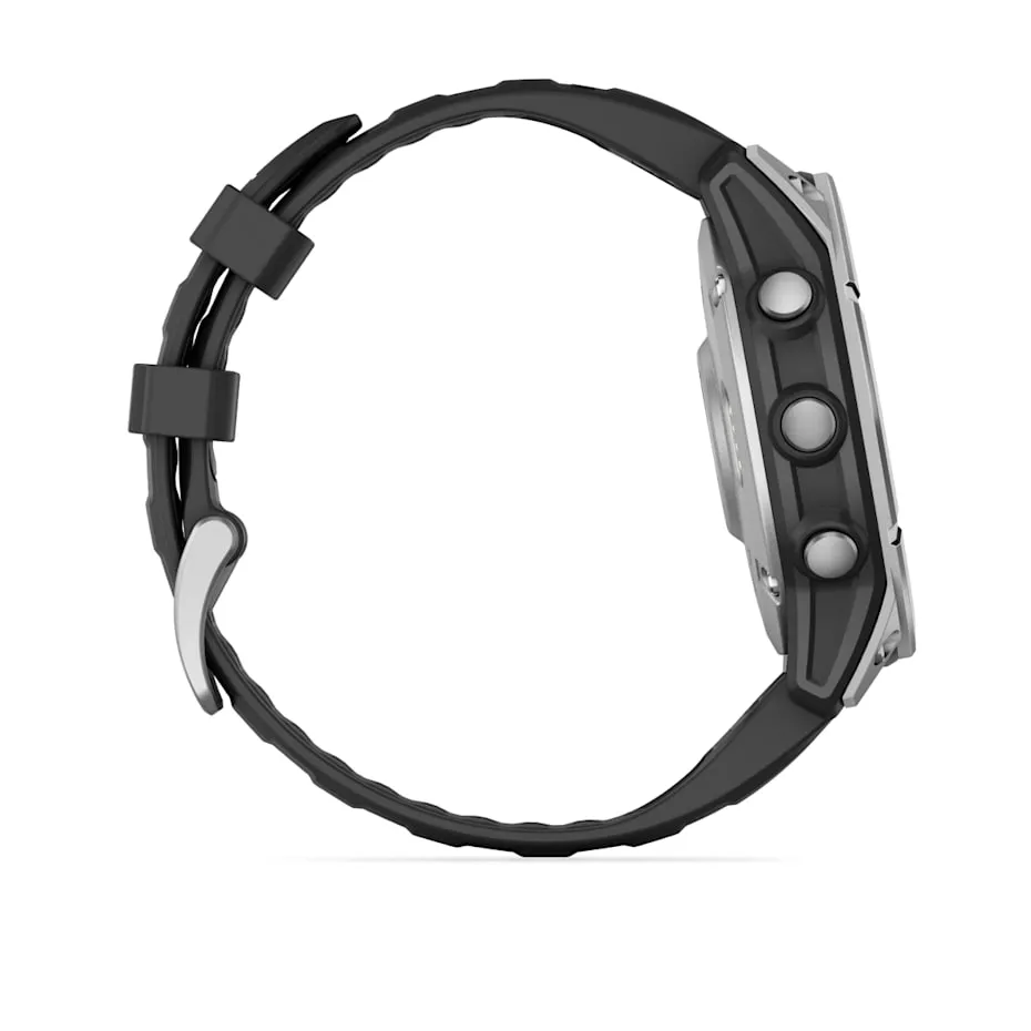 fēnix® E – 47 mm | AMOLED - Stainless Steel with Black Silicone Band