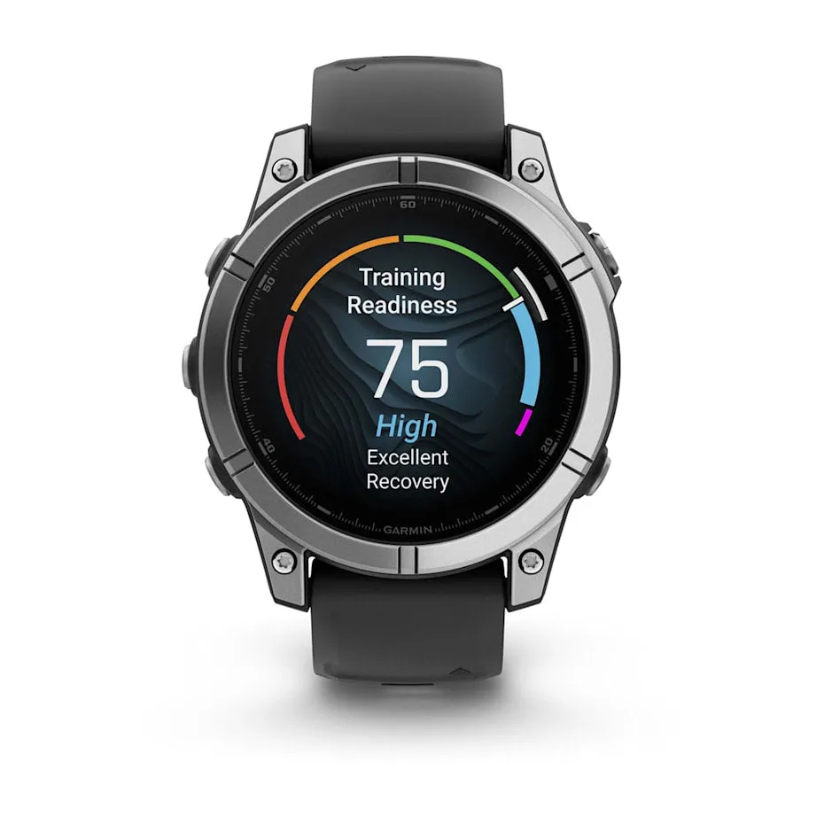 fēnix® E – 47 mm | AMOLED - Stainless Steel with Black Silicone Band