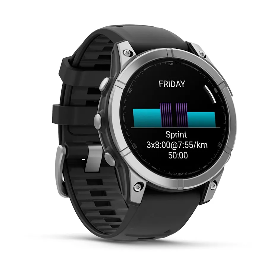 fēnix® E – 47 mm | AMOLED - Stainless Steel with Black Silicone Band