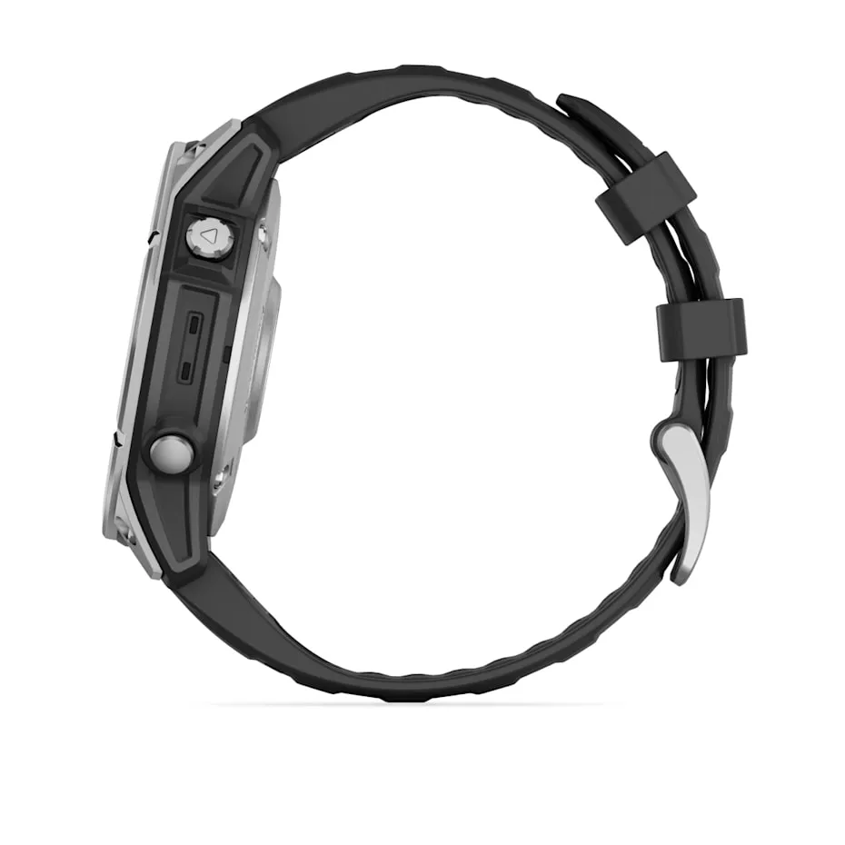 fēnix® E – 47 mm | AMOLED - Stainless Steel with Black Silicone Band