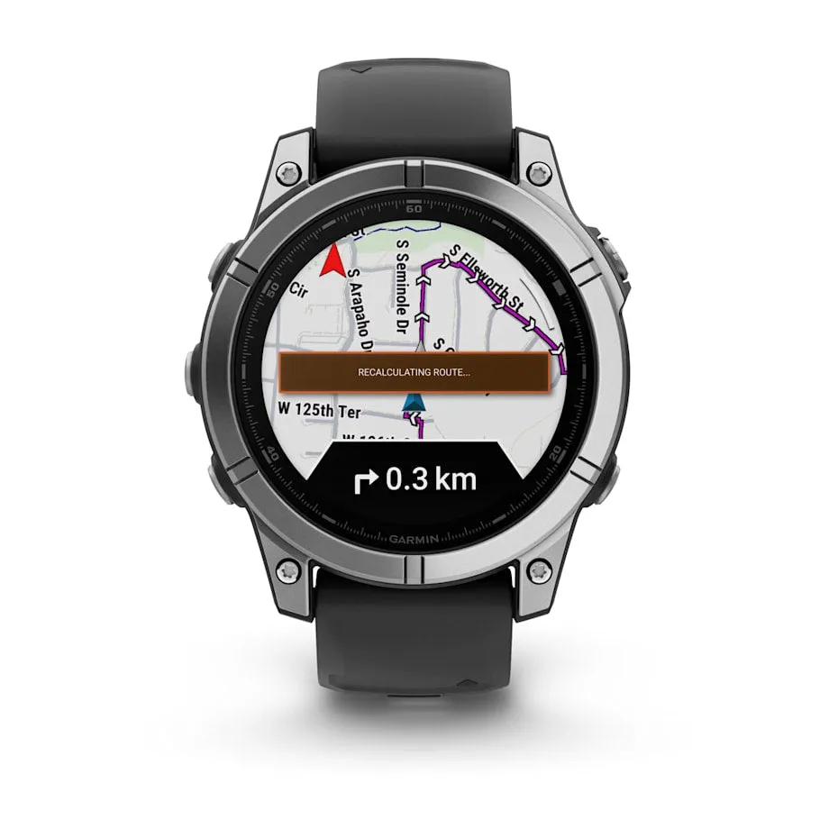 fēnix® E – 47 mm | AMOLED - Stainless Steel with Black Silicone Band