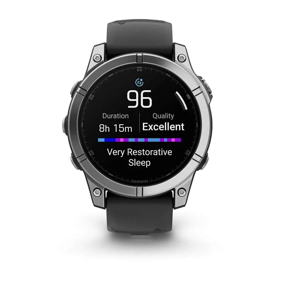 fēnix® E – 47 mm | AMOLED - Stainless Steel with Black Silicone Band