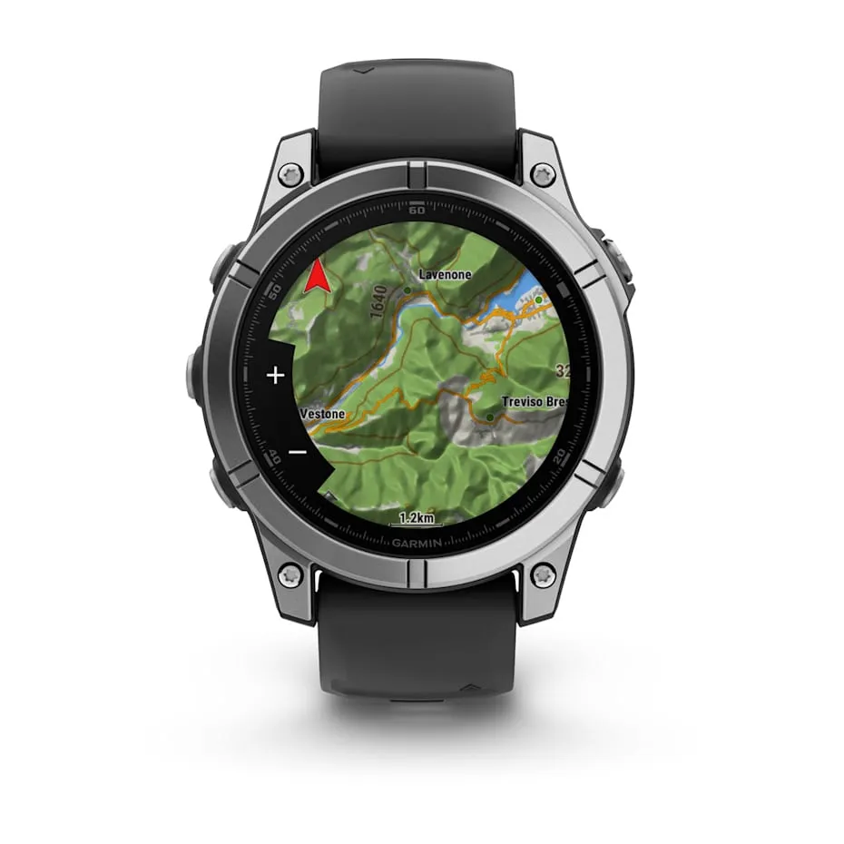 fēnix® E – 47 mm | AMOLED - Stainless Steel with Black Silicone Band
