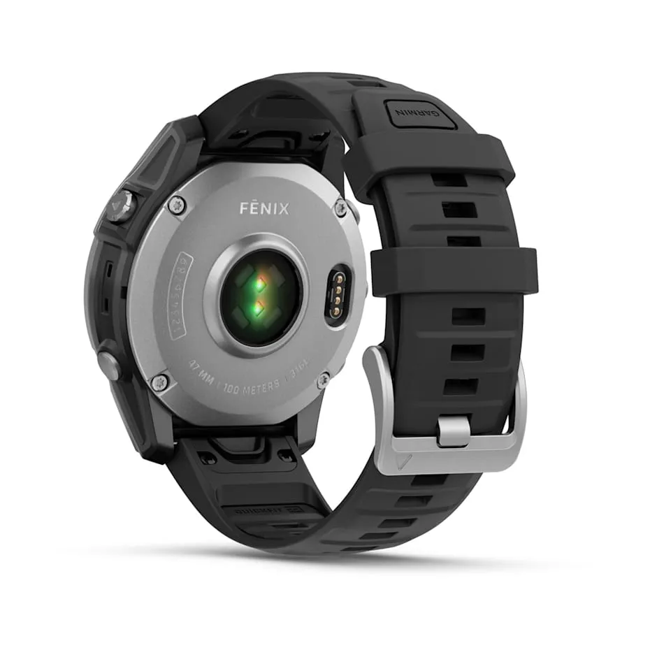fēnix® E – 47 mm | AMOLED - Stainless Steel with Black Silicone Band