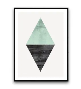 Geometric turquoise and black triangle shape print