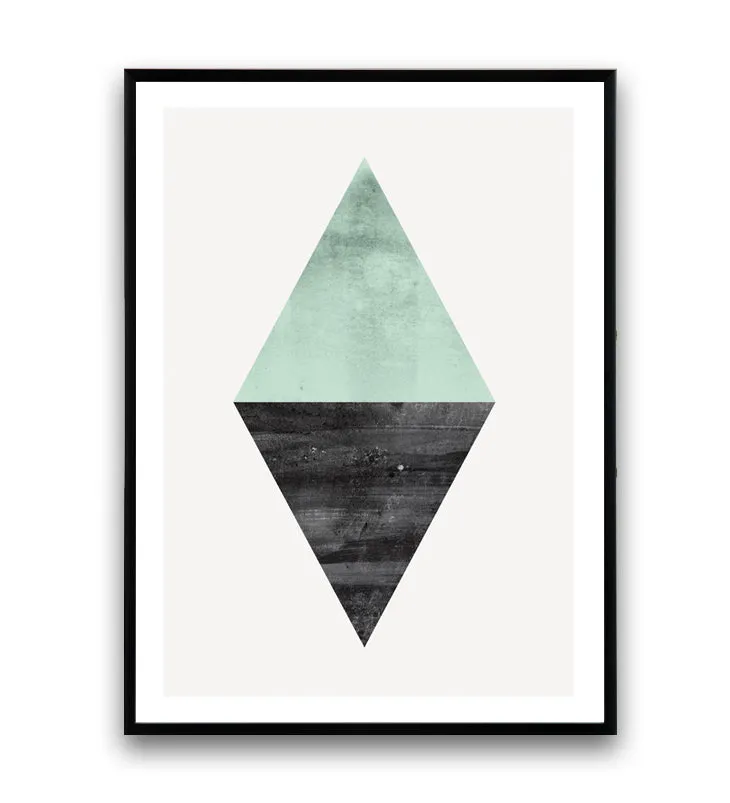 Geometric turquoise and black triangle shape print