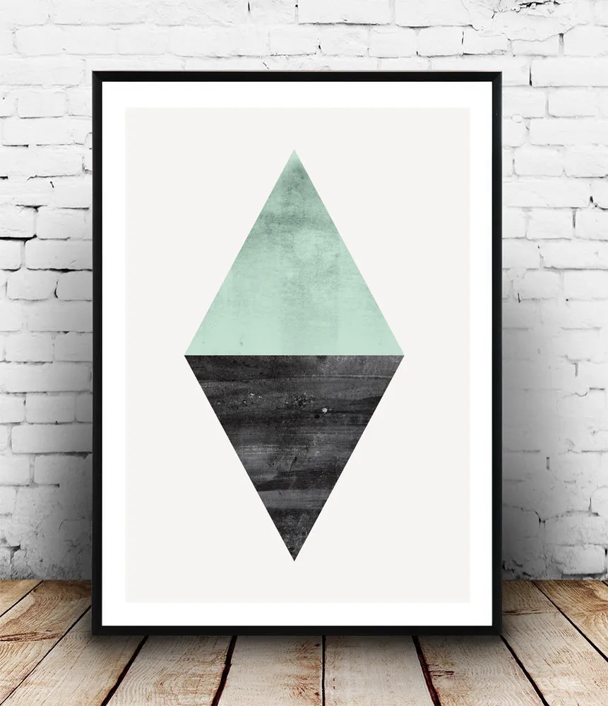 Geometric turquoise and black triangle shape print
