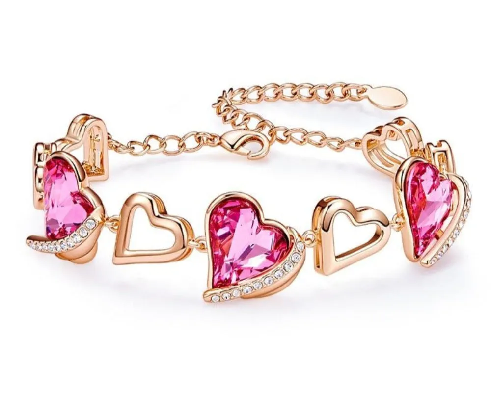 Gold Embellished With Crystals Heart Angel Wing Jewelry Chain Bracelet