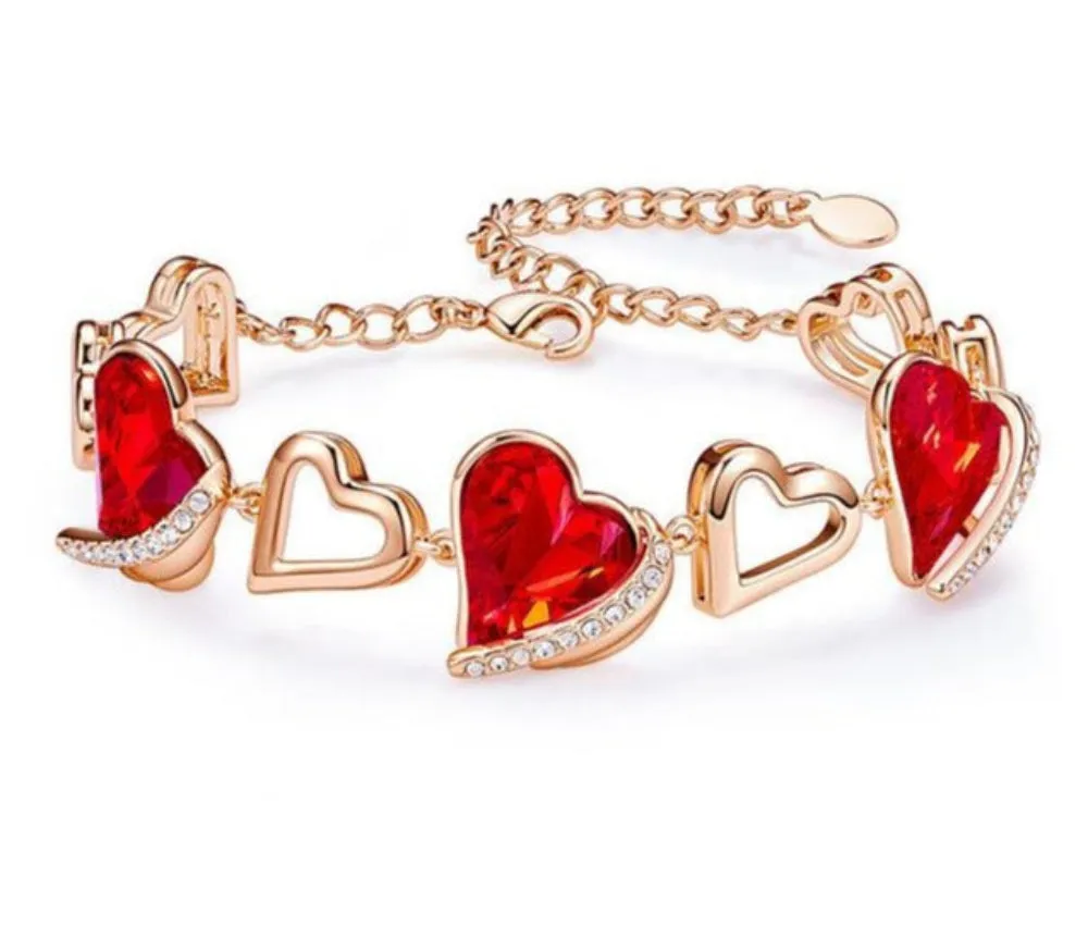 Gold Embellished With Crystals Heart Angel Wing Jewelry Chain Bracelet