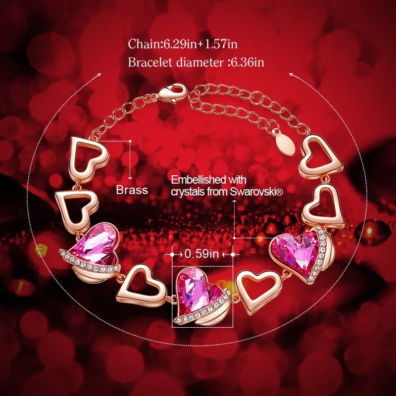 Gold Embellished With Crystals Heart Angel Wing Jewelry Chain Bracelet