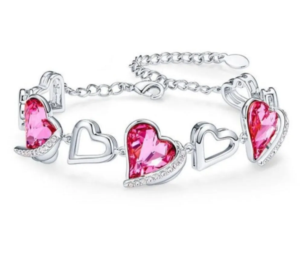 Gold Embellished With Crystals Heart Angel Wing Jewelry Chain Bracelet