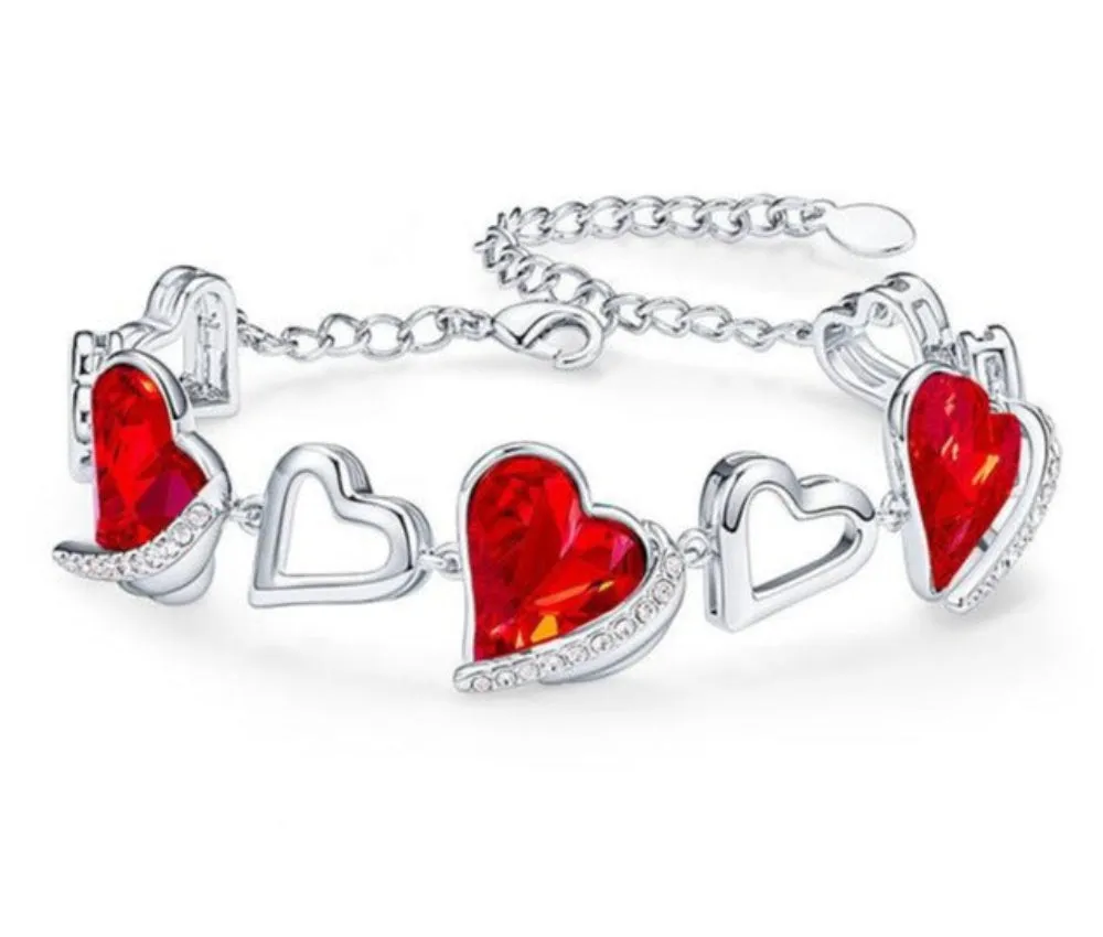 Gold Embellished With Crystals Heart Angel Wing Jewelry Chain Bracelet