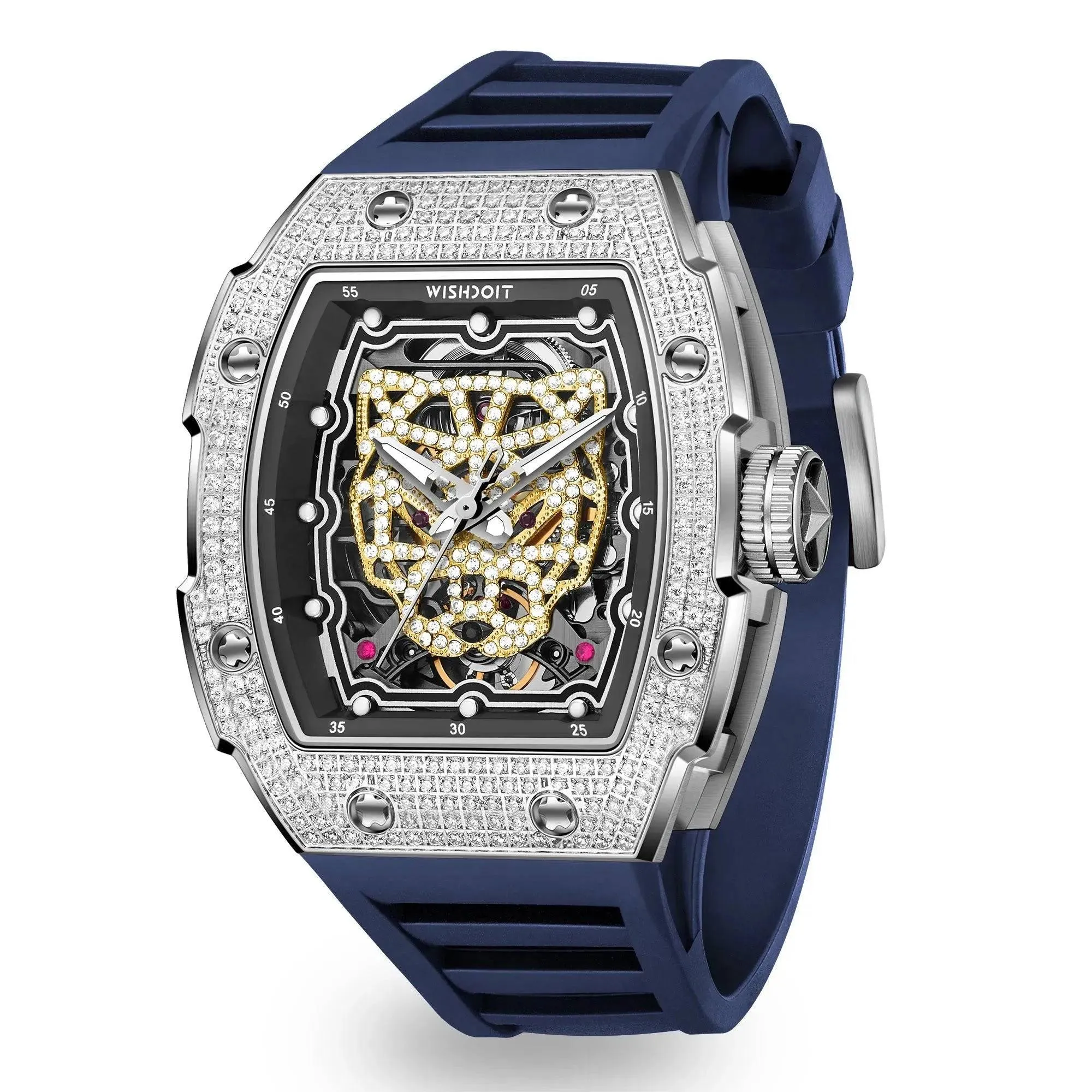 Gold Snow Leopard-Silvery Watch (Blue strap)