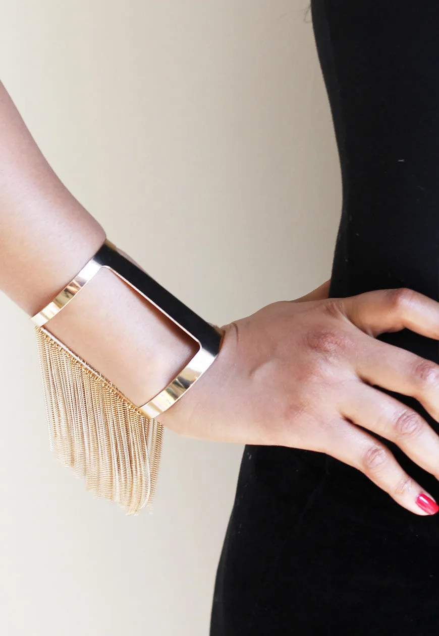 Gold Tassel Chain Cut Out Cuff