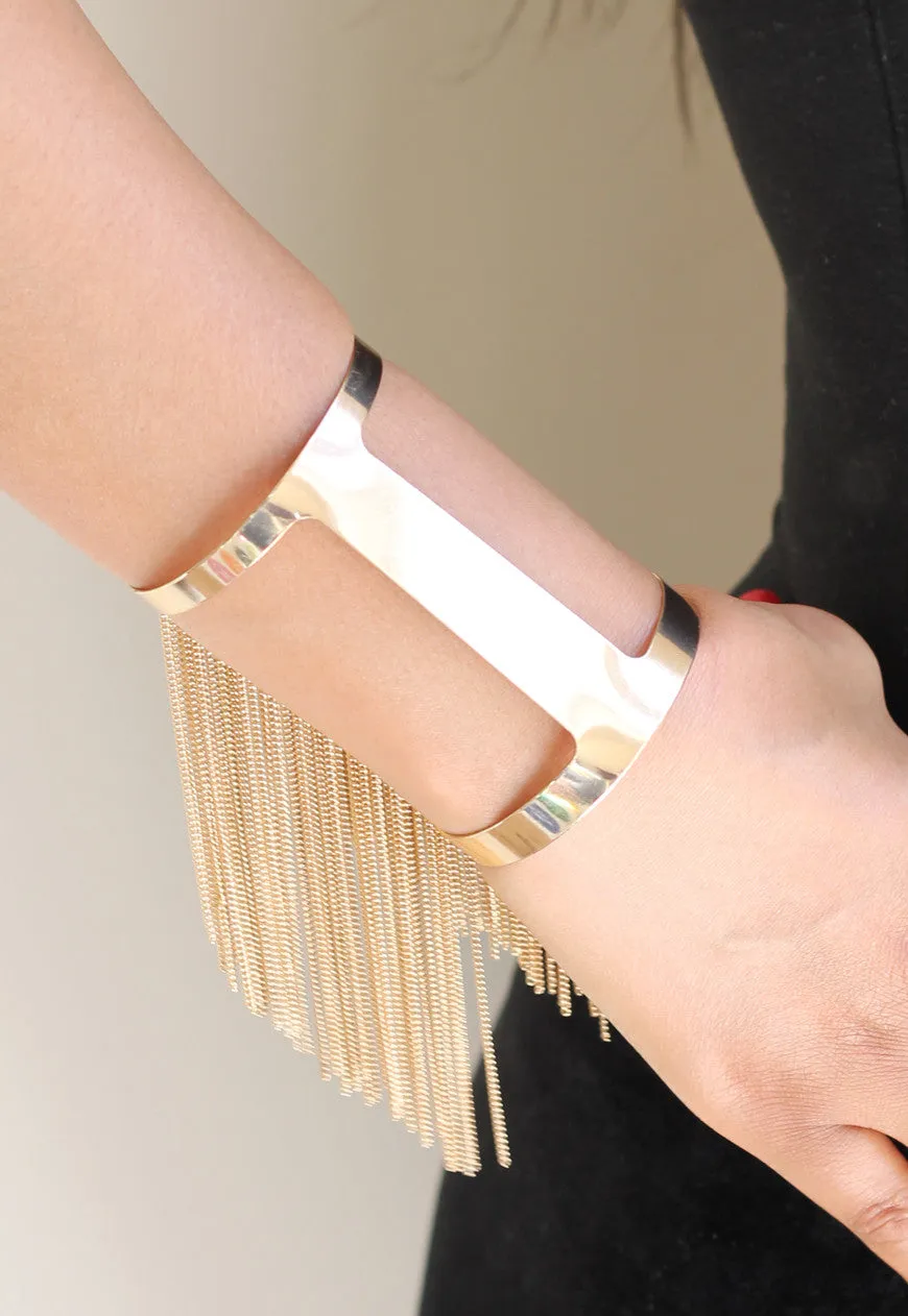 Gold Tassel Chain Cut Out Cuff