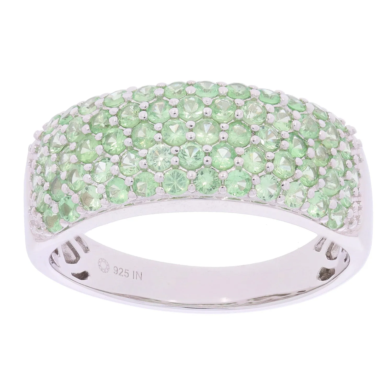 Green Crystal Sterling Silver Ring with Accent