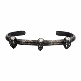 Gunmetal Silver Tone Stainless Steel Antique Finish Skull Bangle Cuff