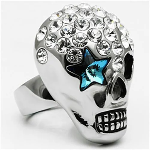 High polished (no plating) Stainless Steel Ring with Top Grade Crystal in Capri Blue for Women Style TK669